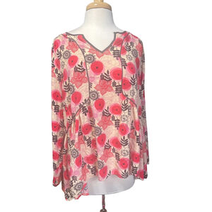 Women's Matilda Jane XL Red Beige Floral Long Sleeve Tunic Top